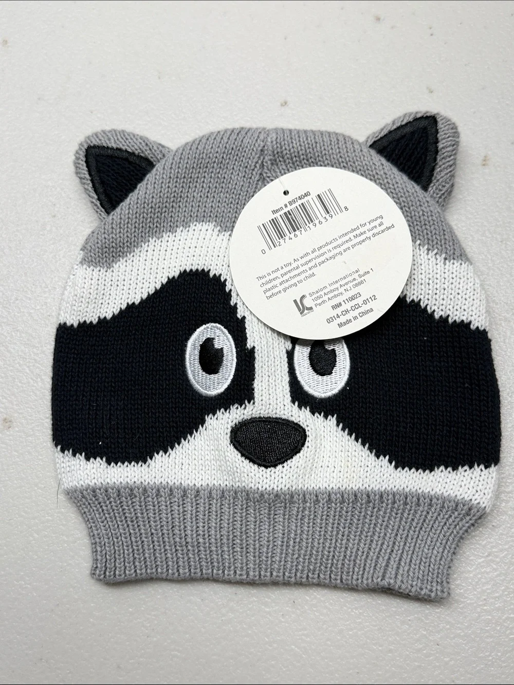 Grey Raccoon Knit Hat for Kids